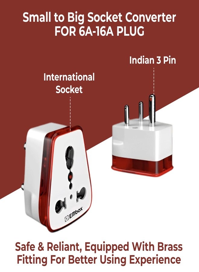 EMBOX محول قابس من 6 أمبير إلى 16 أمبير من إمبوكس لأجهزة تسخين المياه، والثلاجات، وأفران الميكروويف، والأجهزة المنزلية الثقيلة - مقبس 16 أمبير مع منافذ ثلاثية الأطراف مناسب لجميع المقابس الدولية (عبوة من قطعة واحدة) - Image 3